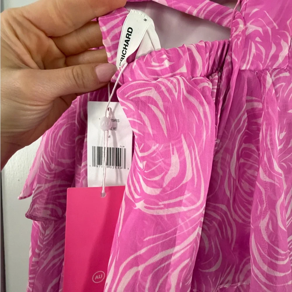 Strapless Amanda Uprichard Pink Tiered Maxi Dress (wedding guest) - Picture 10 of 11